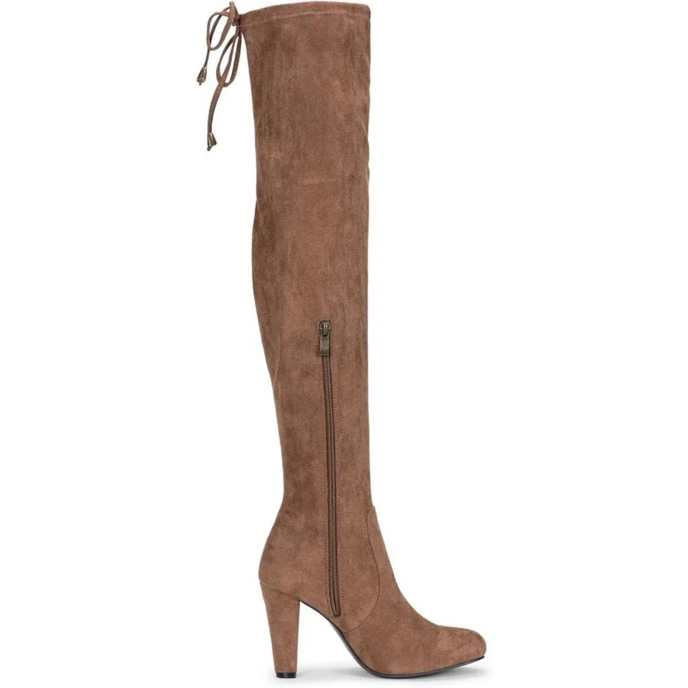 Women's Mocha Toffee Suede Inner Zipper Thigh High Over The Knee High Heel Boots
